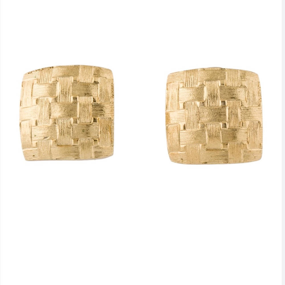 CHRISTIAN DIOR Vintage Signed Square Braid “Basketweave” Clip Earrings